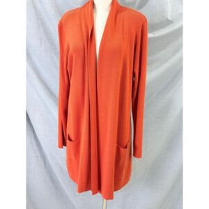 Orvis Merino Wool Open Front Cardigan Orange Longline Sweater XL